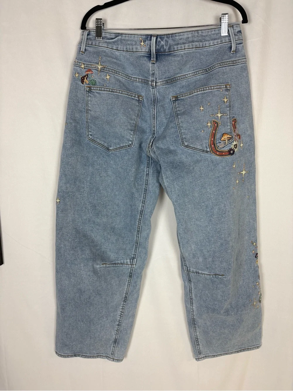 DRIFTWOOD Light Blue Wide Leg Jeans with Colorful Embroidered Motif - Picture 7 of 11